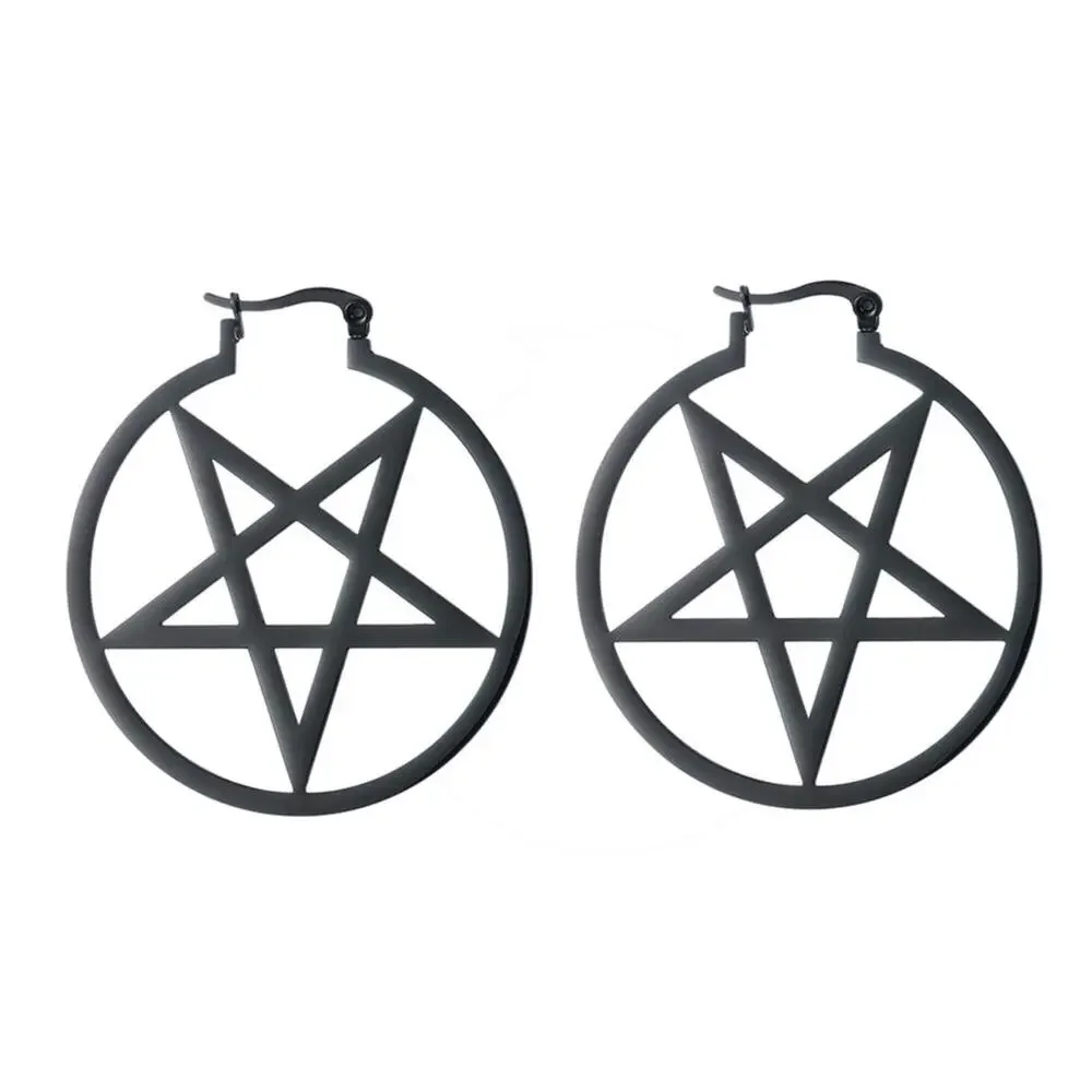 New Black Goth Pentagram Hoop Earrings Gothic Bae Pastel Wicca‎ Witch Pentacle